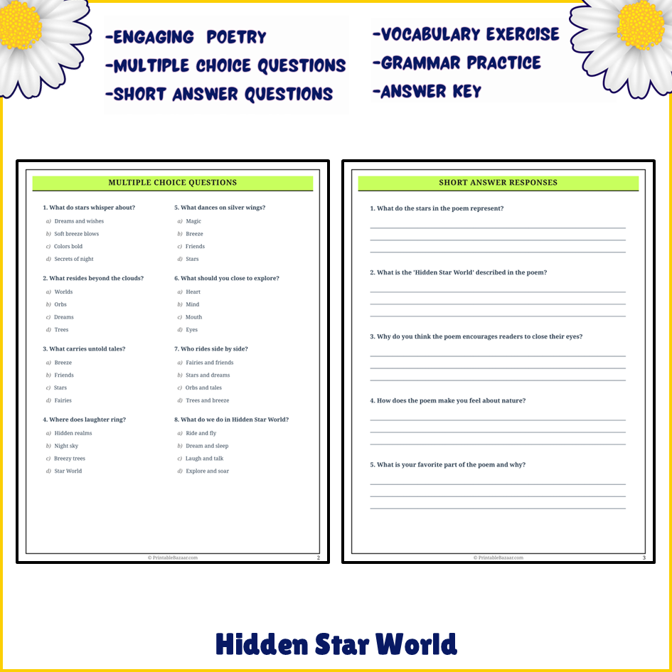 Hidden Star World | Poem Grammar Worksheet Printable Activity