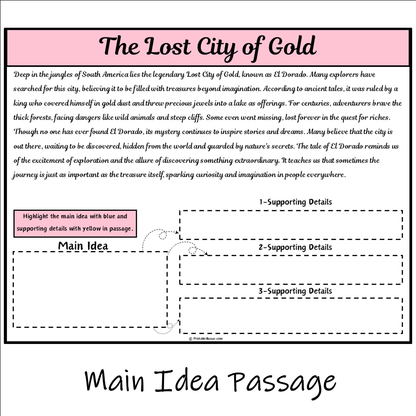 The Lost City of Gold | Main Idea and Supporting Details Reading Passage and Questions