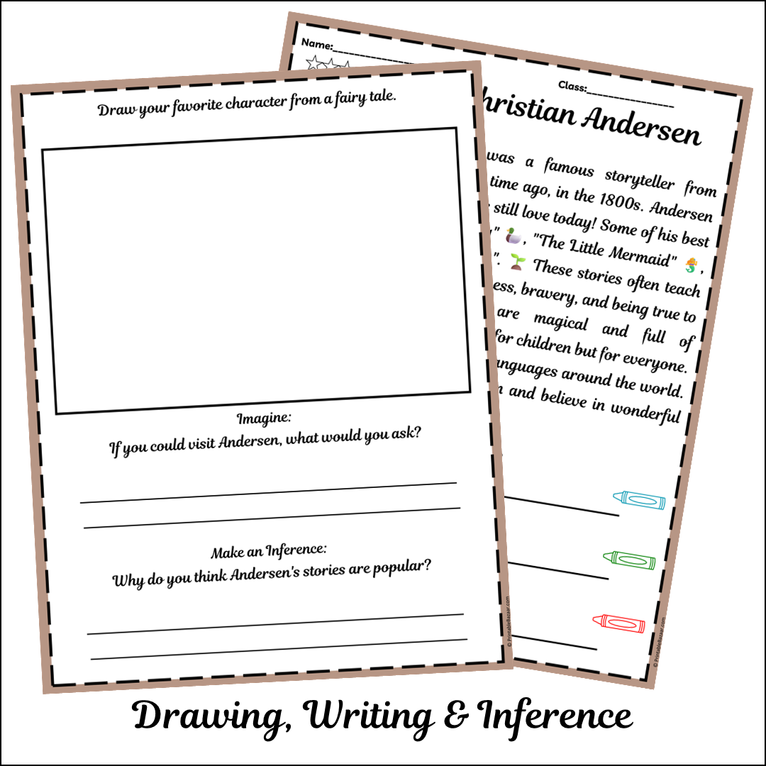 Hans Christian Andersen | Short Reading Comprehension Creative Worksheet