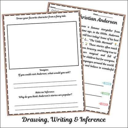 Hans Christian Andersen | Short Reading Comprehension Creative Worksheet