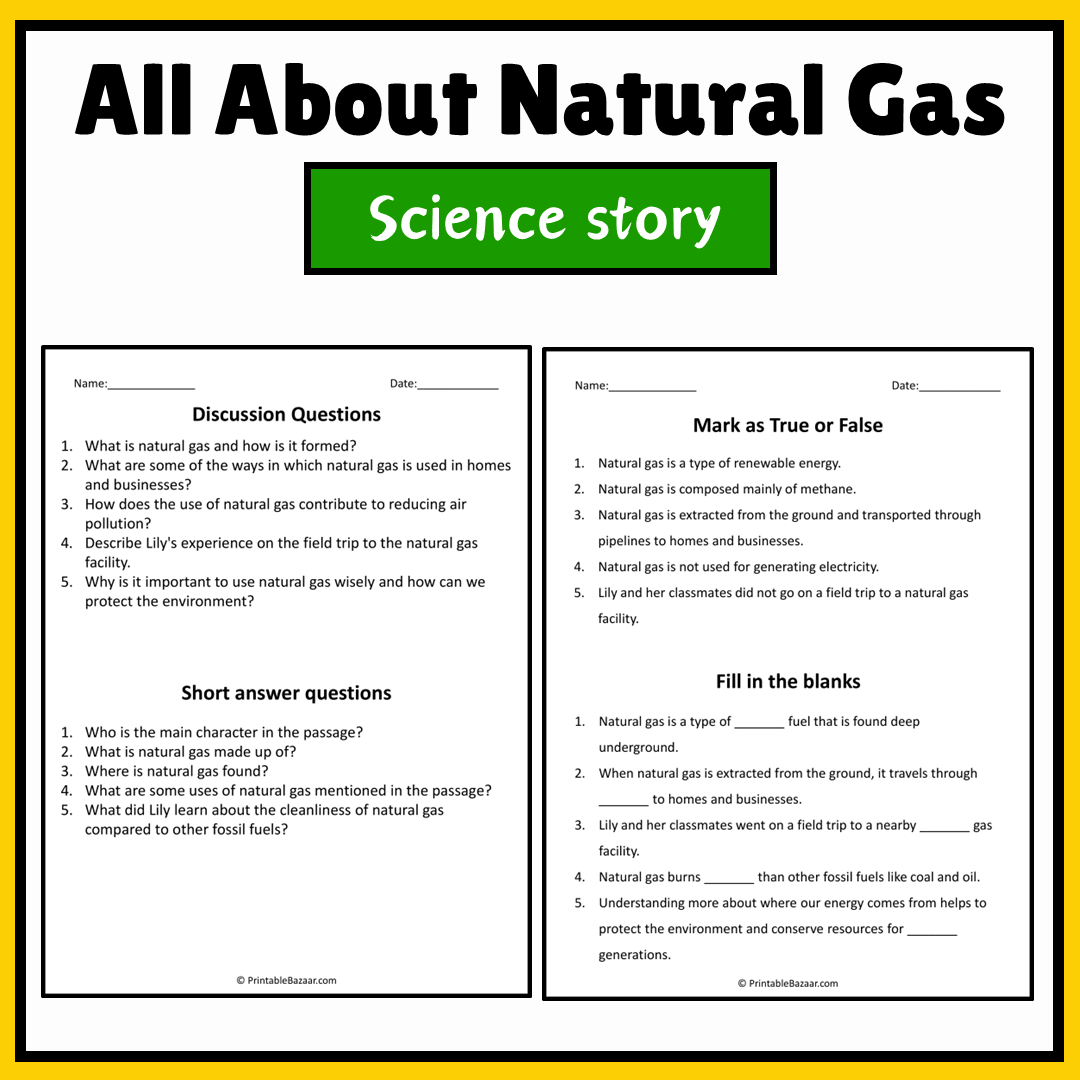 All About Natural Gas | Science Story Reading Comprehension Activity