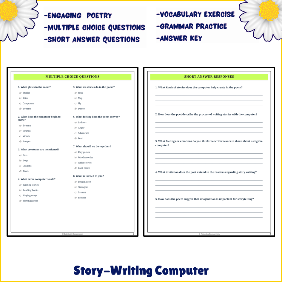 Story-Writing Computer | Poem Grammar Worksheet Printable Activity