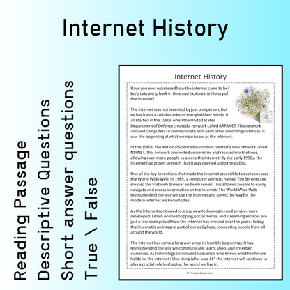 Internet History | Reading Comprehension Passage Printable Worksheet