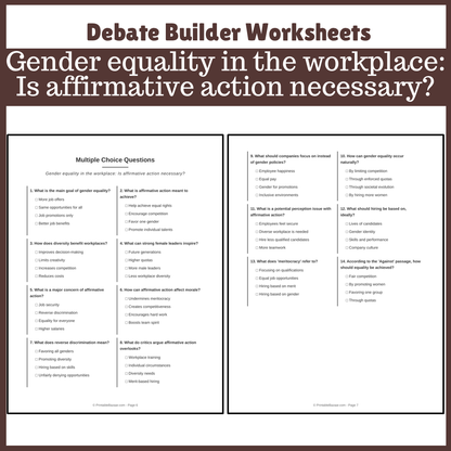Gender equality in the workplace: Is affirmative action necessary? | Favour and Against Worksheet Printable Activity