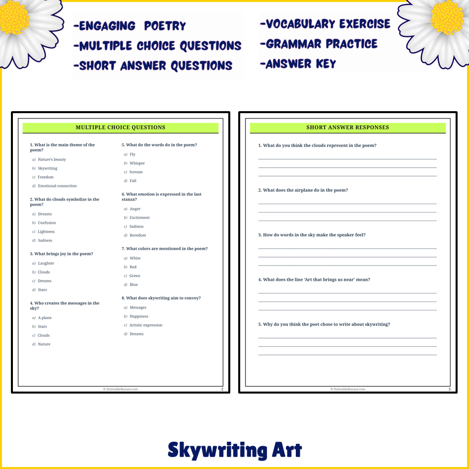 Skywriting Art | Poem Grammar Worksheet Printable Activity