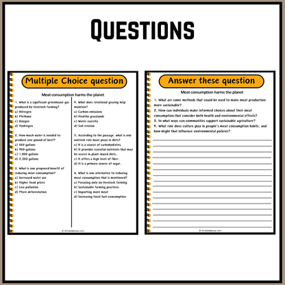 Meat consumption harms the planet | Debate Case Study Worksheet