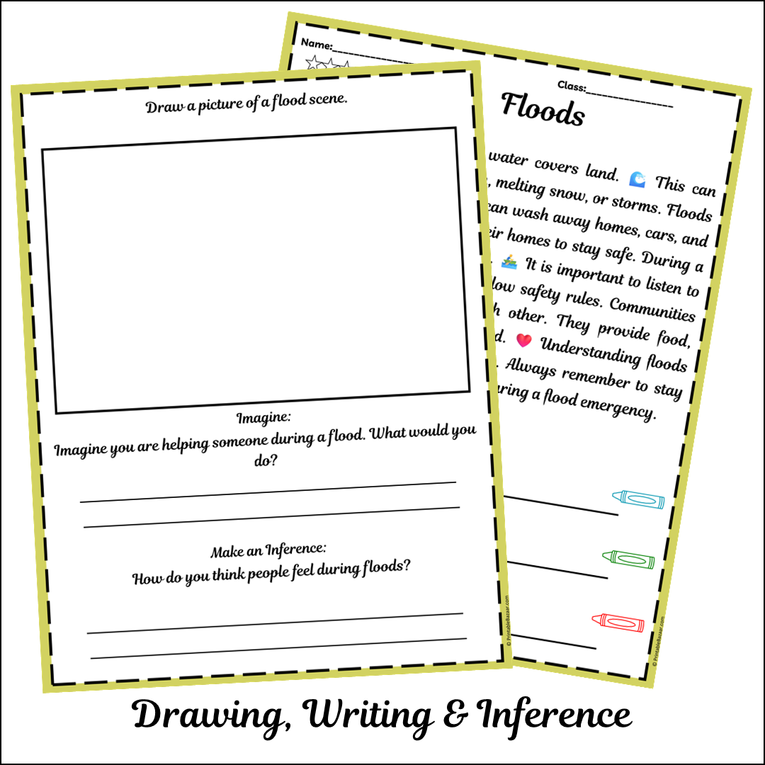 Floods | Short Reading Comprehension Creative Worksheet