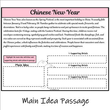 Chinese New Year | Main Idea and Supporting Details Reading Passage and Questions