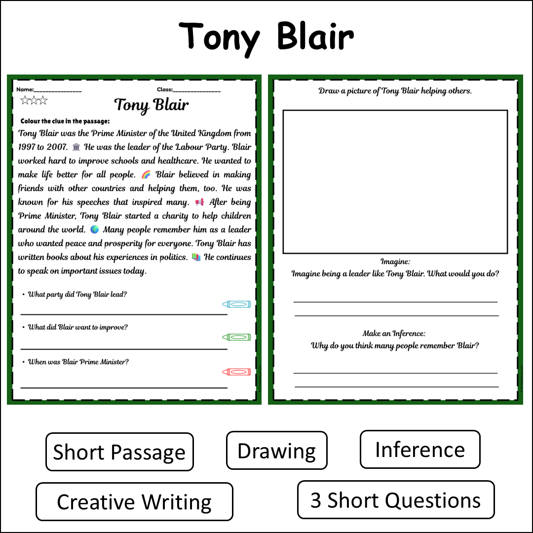 Tony Blair | Short Reading Comprehension Creative Worksheet