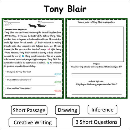 Tony Blair | Short Reading Comprehension Creative Worksheet