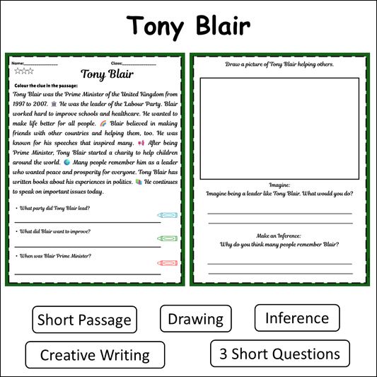 Tony Blair | Short Reading Comprehension Creative Worksheet