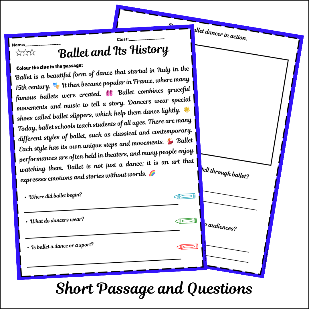 Ballet and Its History | Short Reading Comprehension Creative Worksheet