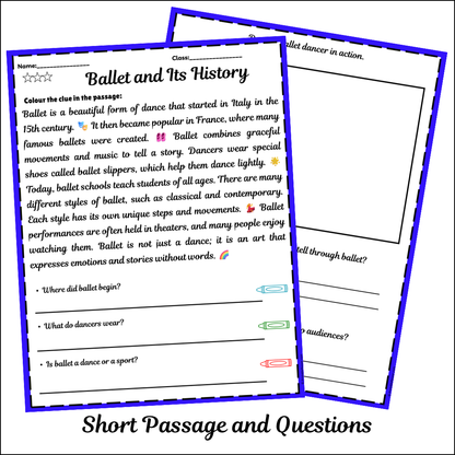 Ballet and Its History | Short Reading Comprehension Creative Worksheet