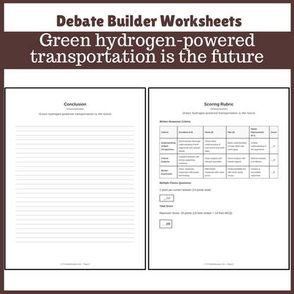 Green hydrogen-powered transportation is the future | Favour and Against Worksheet Printable Activity