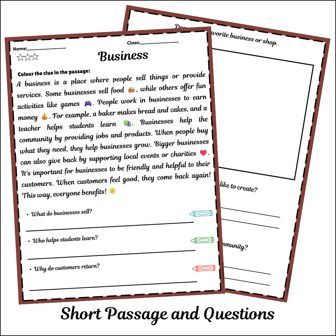 Business | Short Reading Comprehension Creative Worksheet