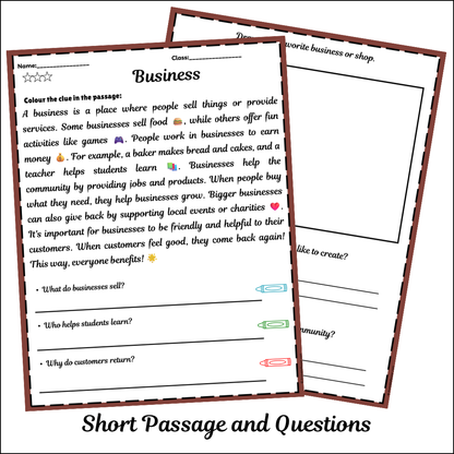 Business | Short Reading Comprehension Creative Worksheet