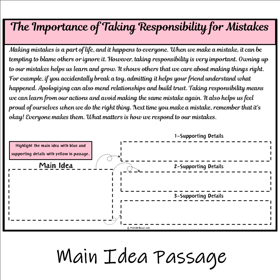 The Importance of Taking Responsibility for Mistakes | Main Idea and Supporting Details Reading Passage and Questions