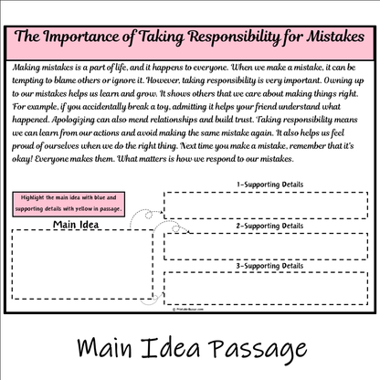 The Importance of Taking Responsibility for Mistakes | Main Idea and Supporting Details Reading Passage and Questions