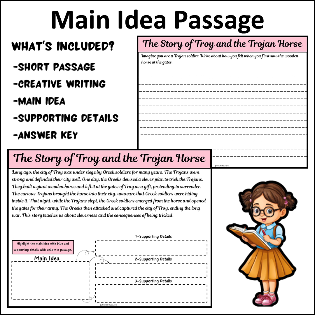 The Story of Troy and the Trojan Horse | Main Idea and Supporting Details Reading Passage and Questions