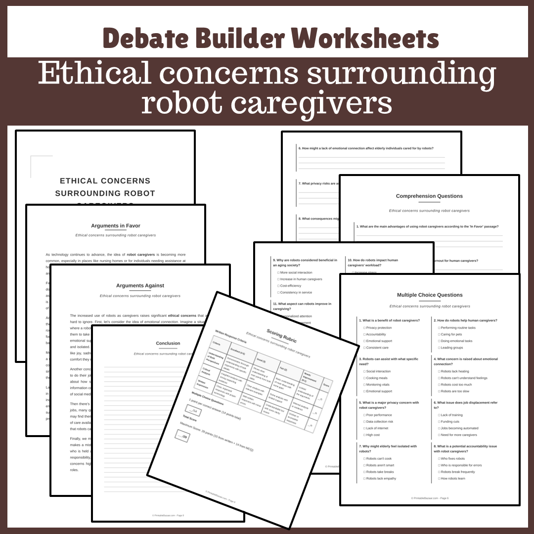 Ethical concerns surrounding robot caregivers | Favour and Against Worksheet Printable Activity