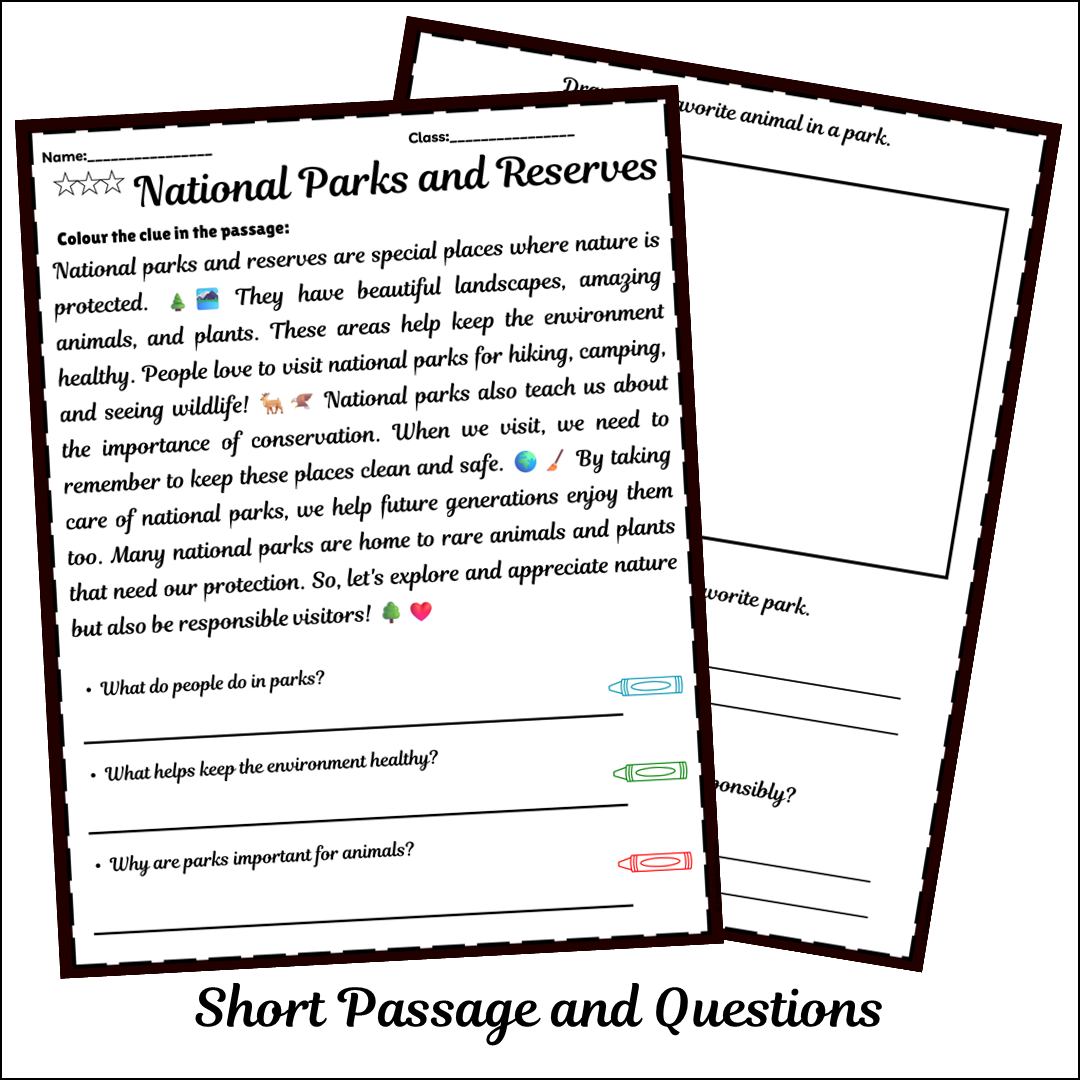 National Parks and Reserves | Short Reading Comprehension Creative Worksheet