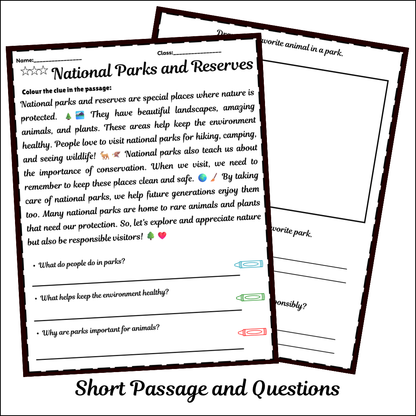 National Parks and Reserves | Short Reading Comprehension Creative Worksheet