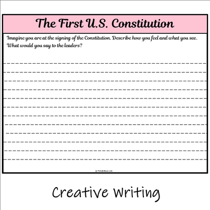 The First U.S. Constitution | Main Idea and Supporting Details Reading Passage and Questions