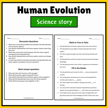 Human Evolution | Science Story Reading Comprehension Activity