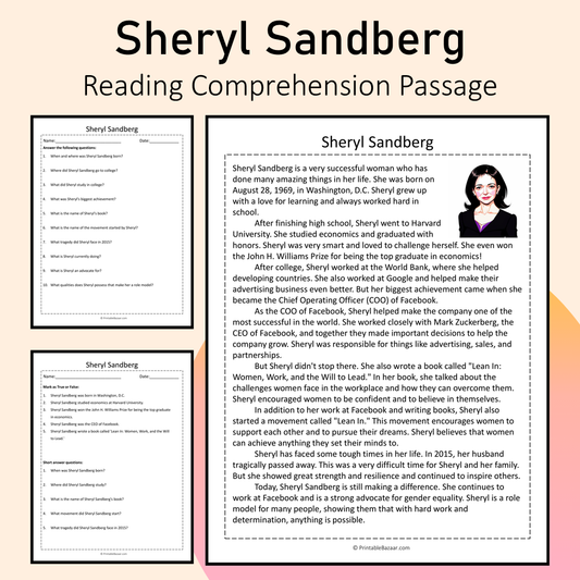 Sheryl Sandberg | Reading Comprehension Passage Printable Activity