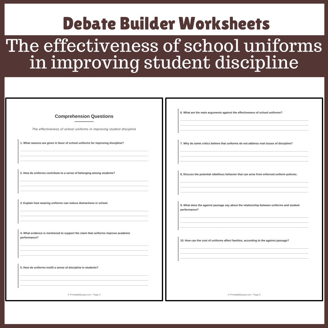 The effectiveness of school uniforms in improving student discipline | Favour and Against Worksheet Printable Activity