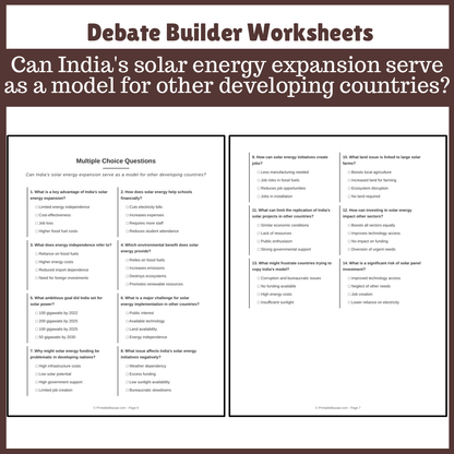 Can India's solar energy expansion serve as a model for other developing countries? | Favour and Against Worksheet Printable Activity