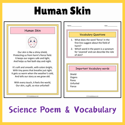 Human Skin | Science Poem Reading Comprehension Activity