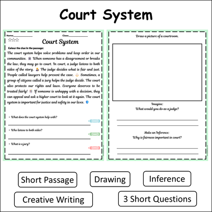 Court System | Short Reading Comprehension Creative Worksheet