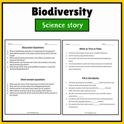Biodiversity | Science Story Reading Comprehension Activity