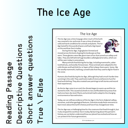 The Ice Age | Reading Comprehension Passage Printable Worksheet