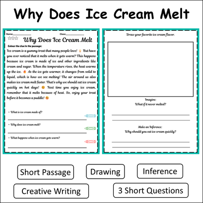 Why Does Ice Cream Melt | Short Reading Comprehension Creative Worksheet