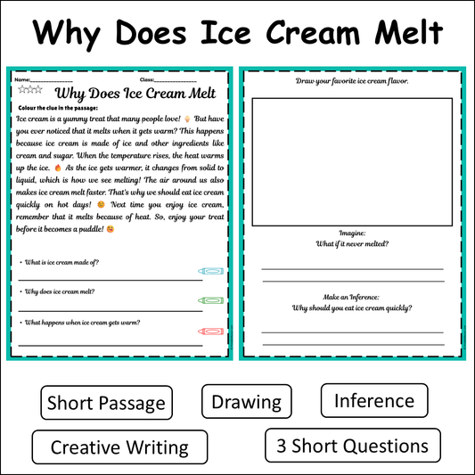 Why Does Ice Cream Melt | Short Reading Comprehension Creative Worksheet