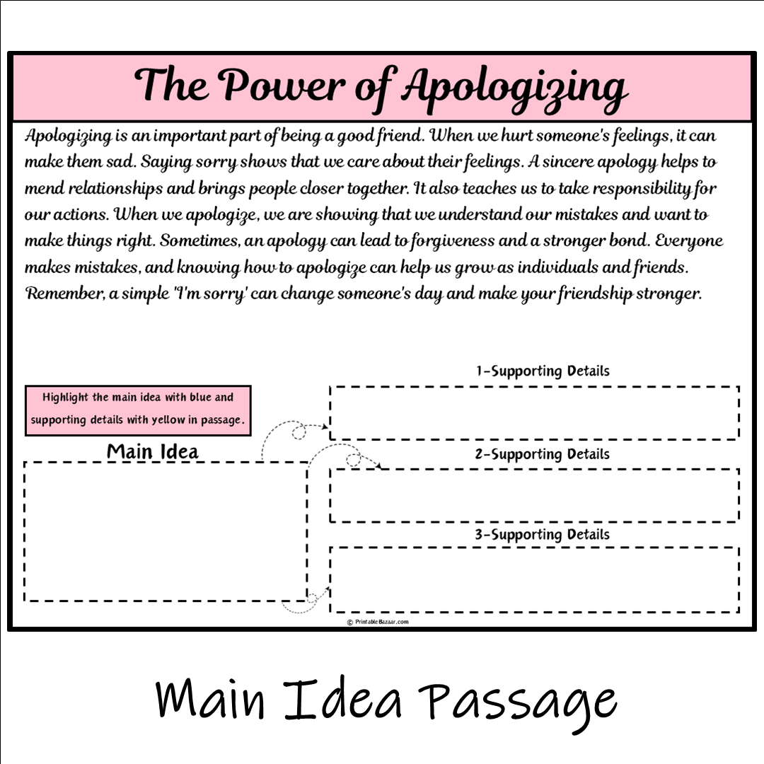 The Power of Apologizing | Main Idea and Supporting Details Reading Passage and Questions