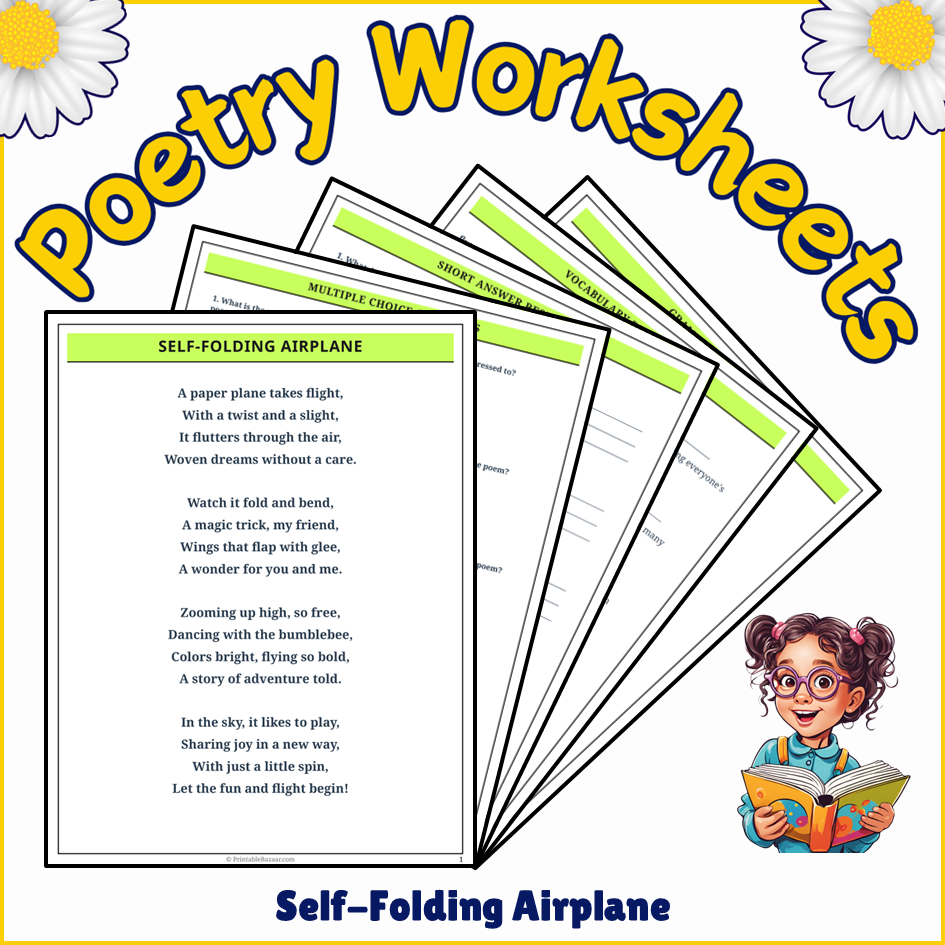 Self-Folding Airplane | Poem Grammar Worksheet Printable Activity