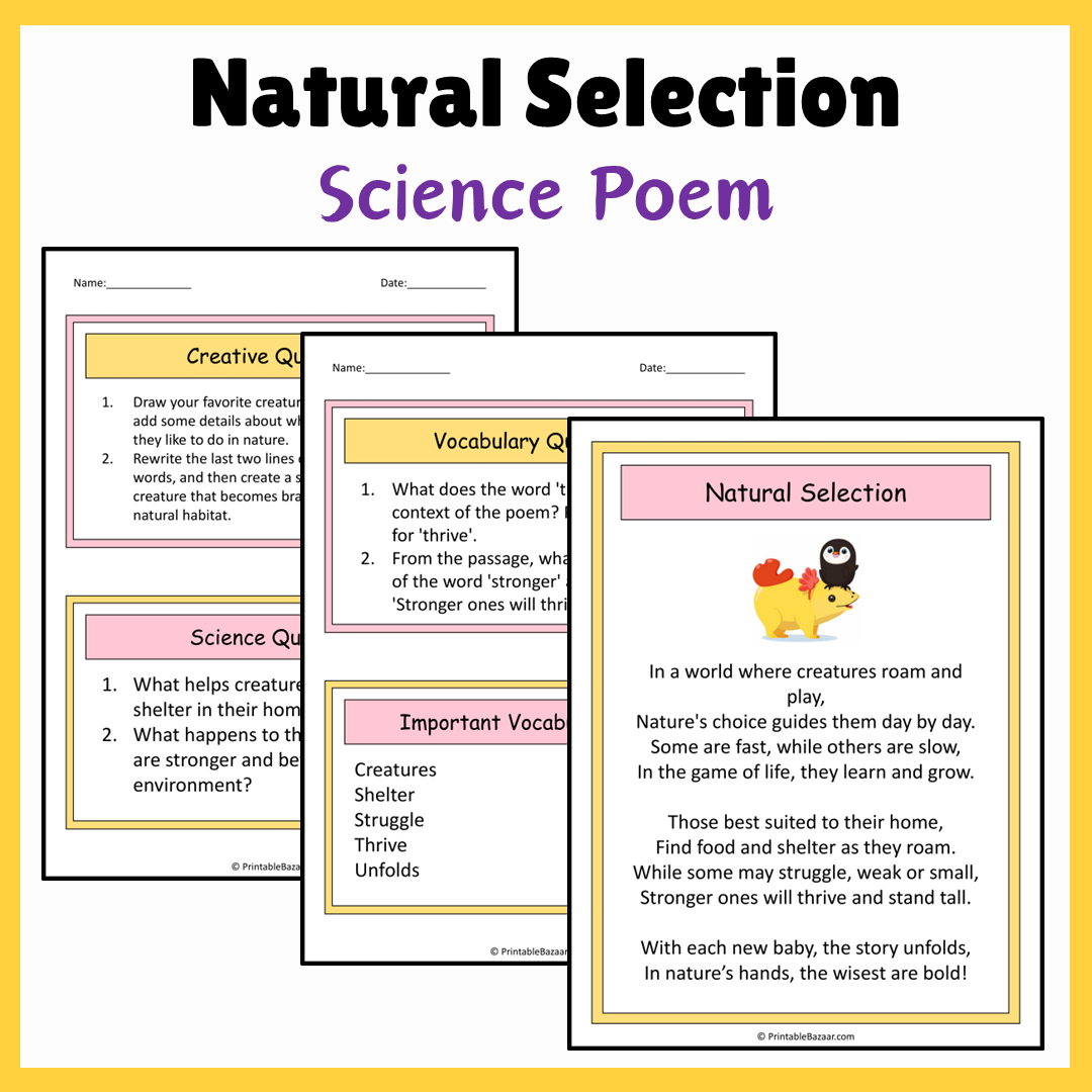 Natural Selection | Science Poem Reading Comprehension Activity