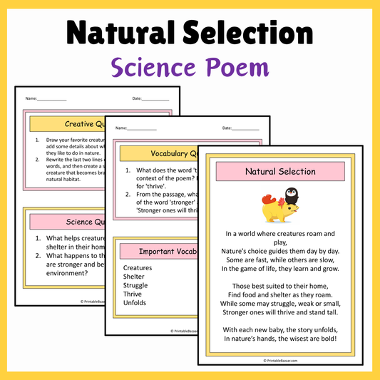 Natural Selection | Science Poem Reading Comprehension Activity