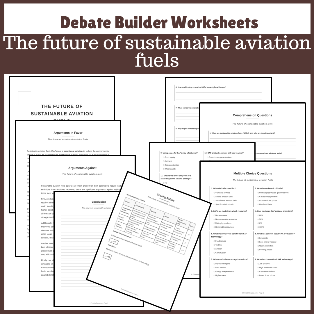 The future of sustainable aviation fuels | Favour and Against Worksheet Printable Activity