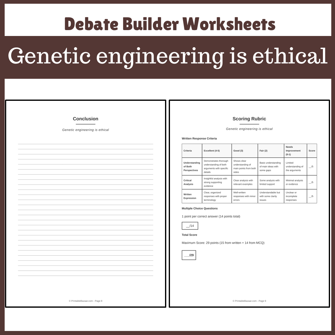 Genetic engineering is ethical | Favour and Against Worksheet Printable Activity