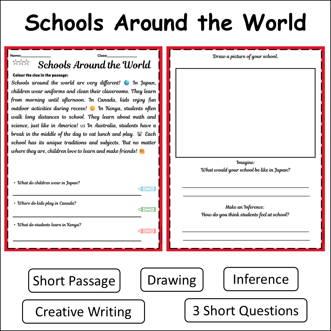 Schools Around the World | Short Reading Comprehension Creative Worksheet