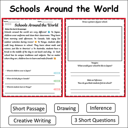 Schools Around the World | Short Reading Comprehension Creative Worksheet