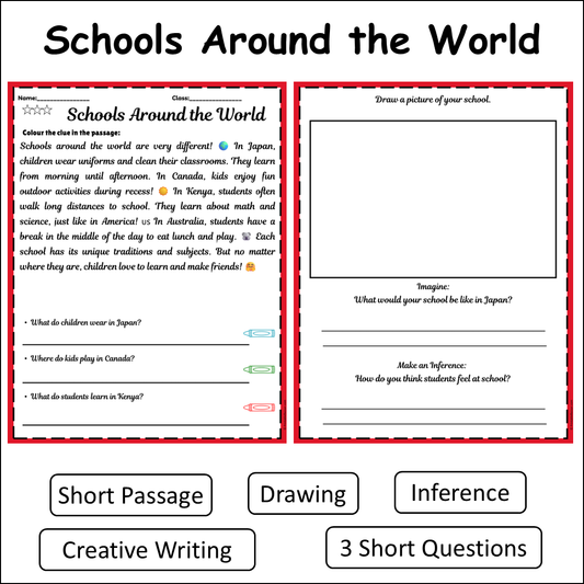 Schools Around the World | Short Reading Comprehension Creative Worksheet