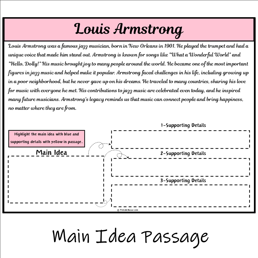 Louis Armstrong | Main Idea and Supporting Details Reading Passage and Questions