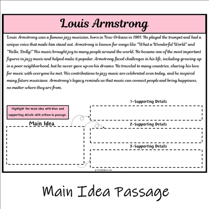 Louis Armstrong | Main Idea and Supporting Details Reading Passage and Questions