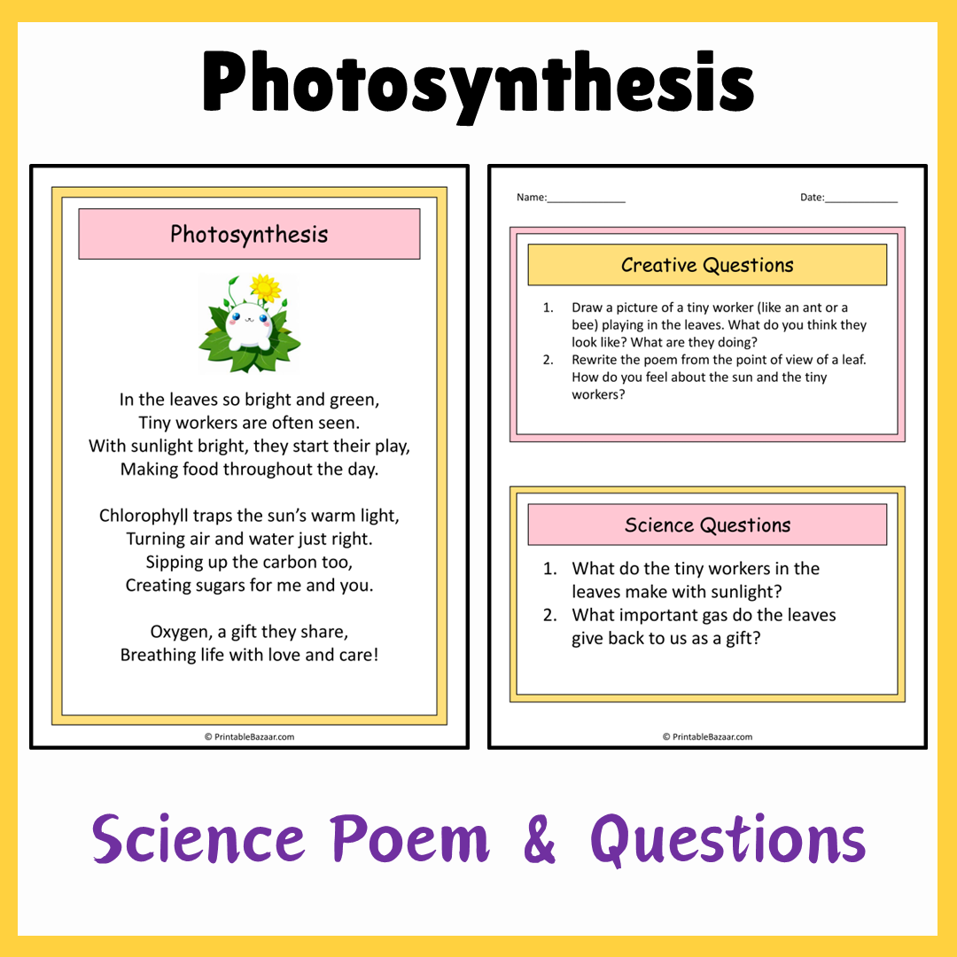 Photosynthesis | Science Poem Reading Comprehension Activity