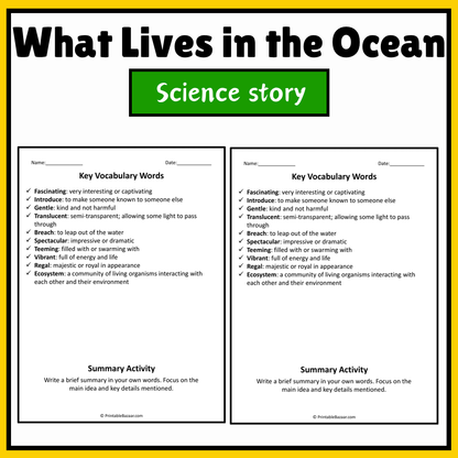 What Lives in the Ocean | Science Story Reading Comprehension Activity